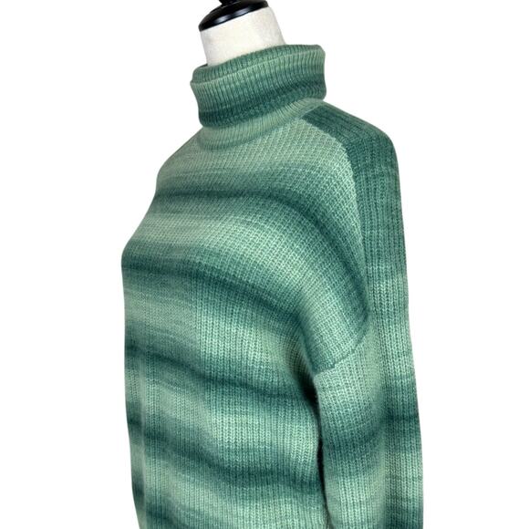 Autumn Cashmere NWT Green Stripe Space Dye Shaker Turtleneck Sweater Wool Blend - Picture 8 of 15